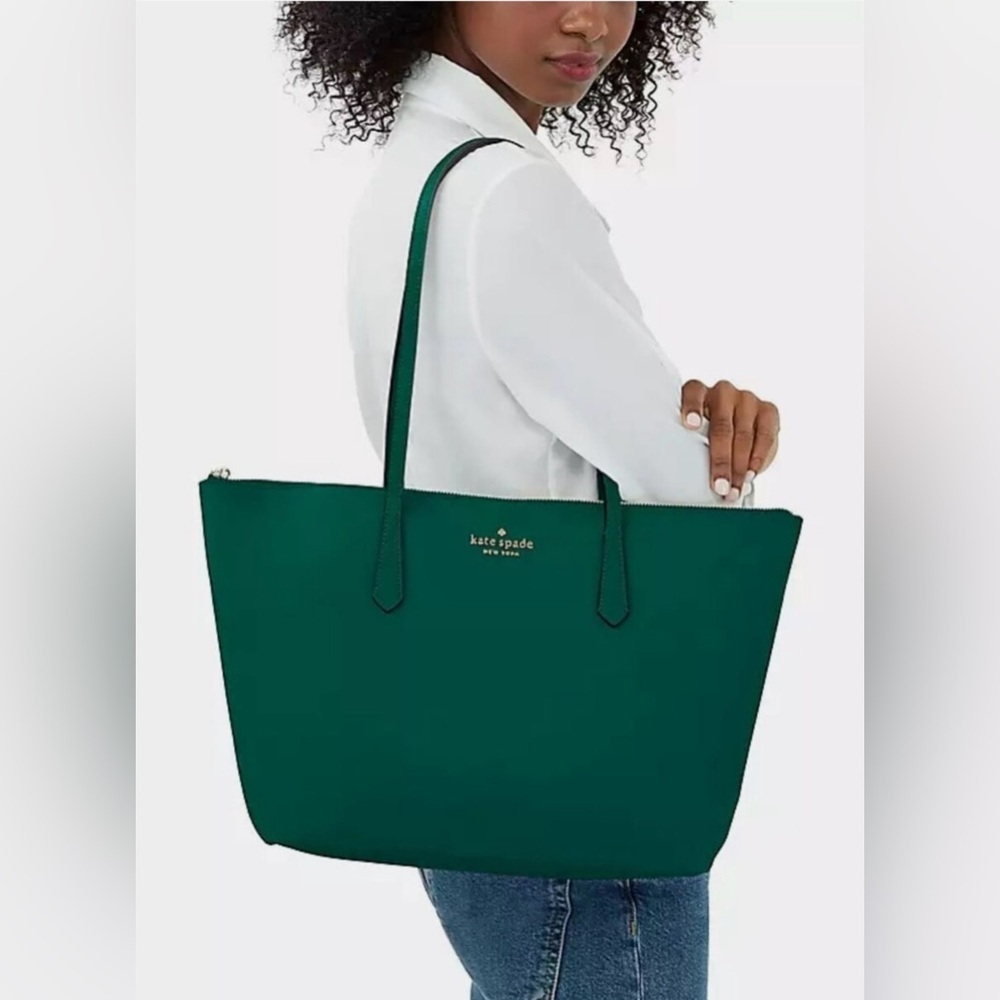 NWT Kate Spade Kitt The Little Better Nylon Large Top Zip Tote in Deep Jade - Picture 2 of 8